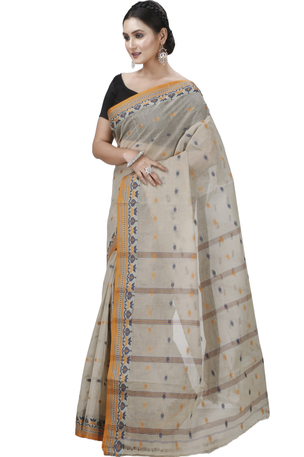 Brown Pure Cotton Uvra Tant Saree (1296)